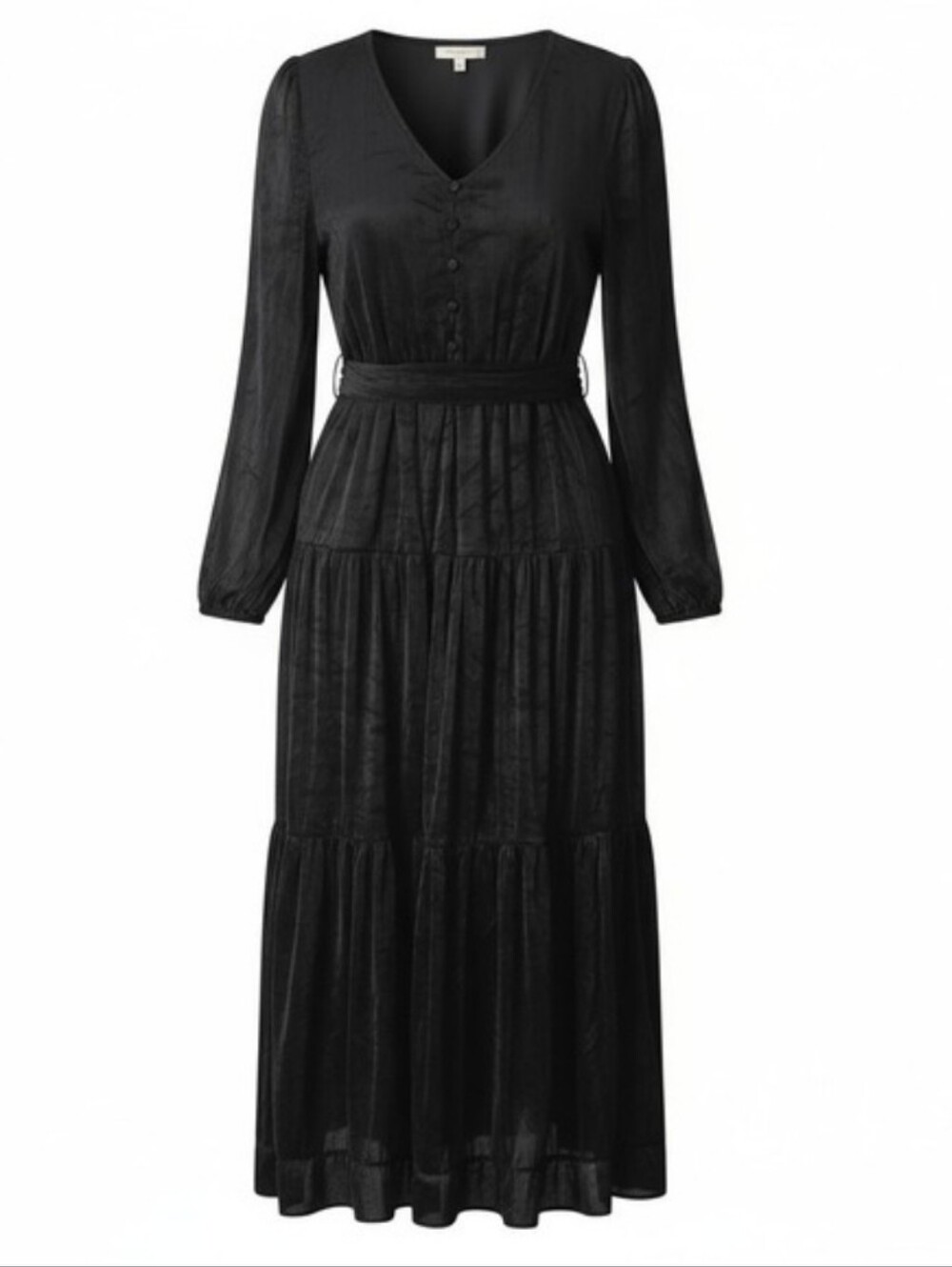 NWT HALARA Gothic Velvet Witchy Long Sleeve Black Tiered V-Neck Maxi Dress L - Picture 2 of 14